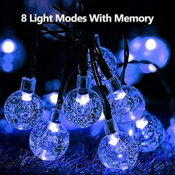 Cohoya Solar String Lights Upgraded 50ft 100 LED Crystal Globe Ball String Lights Outdoor Waterproof & 8 Modes Twinkle Starry Lighting for Patio Garden Porch Yard Party Wedding Decoration (Blue)