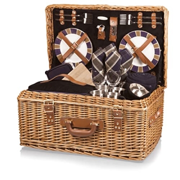 Windsor Luxury Wicker Picnic Basket - Deluxe Set for 4
