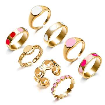 A1diee 8Pcs Smile Y2K Preppy Rings Trendy Cute Jewelry
