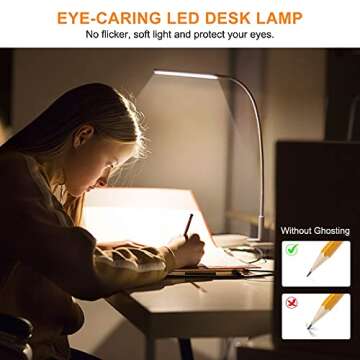 yotutun LED Desk Lamp, Swing Arm Table Lamp with Clamp, Flexible Gooseneck Task Lamp, Eye-Caring Architect Desk Light, 3 Modes 10 Brightness Levels, Memory Function Desk Lamps for Home Office, 10W