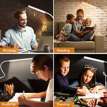 yotutun LED Desk Lamp, Swing Arm Table Lamp with Clamp, Flexible Gooseneck Task Lamp, Eye-Caring Architect Desk Light, 3 Modes 10 Brightness Levels, Memory Function Desk Lamps for Home Office, 10W