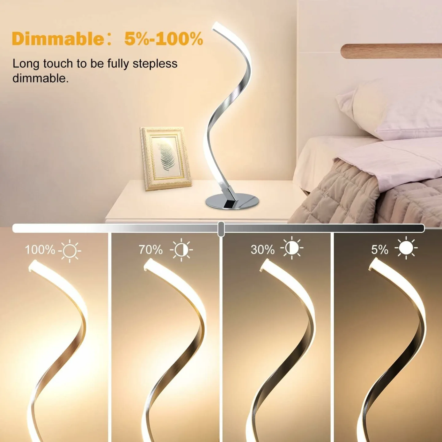 Modern Spiral Touch Control Table Lamp for Home