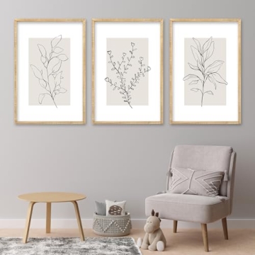 Neutral Botanical Prints Wall Art Decor Set Of 3 Minimalist Plant Abstract Line Sign For Office 16x1...