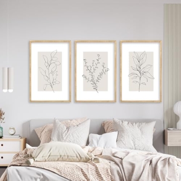 Neutral Botanical Wall Art Set of 3 Minimalist Decor