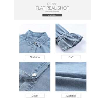 Sidefeel Womens Smocked 3 4 Sleeve Button Down Denim Jeans Dresses
