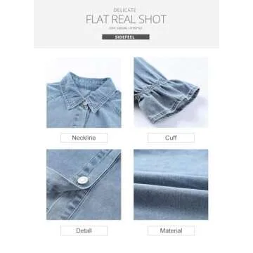 Sidefeel Womens Smocked 3 4 Sleeve Button Down Denim Jeans Dresses