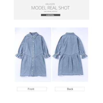 Sidefeel Womens Smocked 3 4 Sleeve Button Down Denim Jeans Dresses