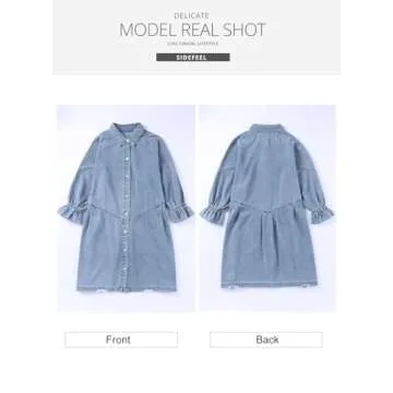 Sidefeel Womens Smocked 3 4 Sleeve Button Down Denim Jeans Dresses