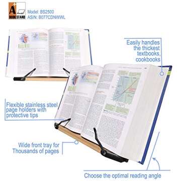 A+ Book Stand BS2500 Large 16x10.5 Portable Adjustable Foldable Bookstand Holder for Reading Hands F...