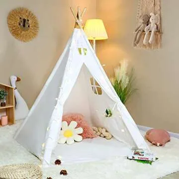 Wilhunter Kids Teepee Tent with Bottom Cloth, Paper Feathers & Flags, Gift for Boys & Girls, Toys fo...