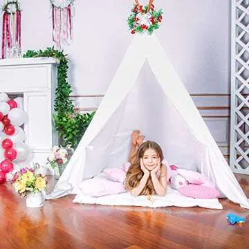 Wilhunter Kids Teepee Tent with Bottom Cloth, Paper Feathers & Flags, Gift for Boys & Girls, Toys for Toddler, Playhouse for Indoor Decor Party Games