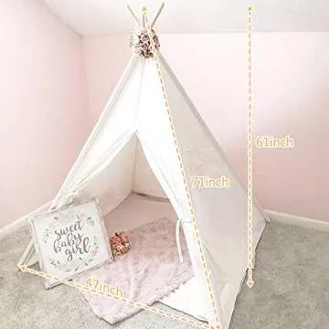 Wilhunter Kids Teepee Tent with Bottom Cloth, Paper Feathers & Flags, Gift for Boys & Girls, Toys for Toddler, Playhouse for Indoor Decor Party Games