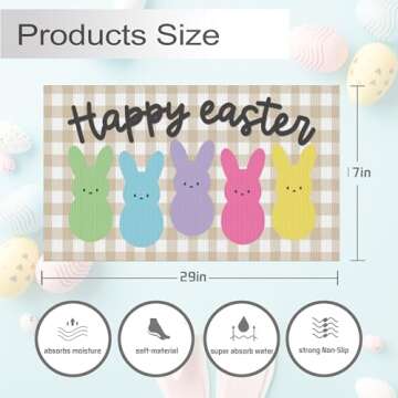 Easter Doormat Rabbit Front Door Decorative Spring Welcome Entrance Rug Non Slip Vintage Rustic Yard...