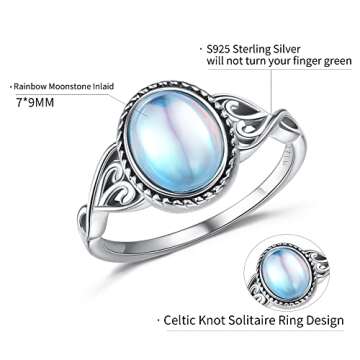 MILACOLATO Moonstone Rings for Women 925 Sterling Silver Jewelry | 18K White Gold Vintage Celtic Kno...