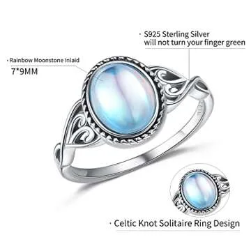 MILACOLATO Moonstone Rings for Women 925 Sterling Silver Jewelry | 18K White Gold Vintage Celtic Kno...