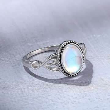 MILACOLATO Moonstone Rings for Women 925 Sterling Silver Jewelry | 18K White Gold Vintage Celtic Knot Rings | Bezel Solitaire Rings | 5/6/7/8/9/10/11, Sterling Silver, Cubic Zirconia