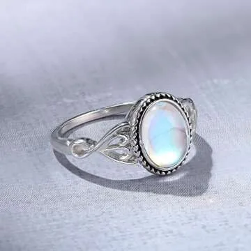 MILACOLATO Moonstone Rings for Women 925 Sterling Silver Jewelry | 18K White Gold Vintage Celtic Knot Rings | Bezel Solitaire Rings | 5/6/7/8/9/10/11, Sterling Silver, Cubic Zirconia