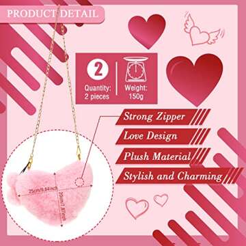 Saintrygo 2 Pcs Valentines Day Furry Purse Heart Shaped Purse Women Soft Fluffy Faux Fur Handbag Gif...