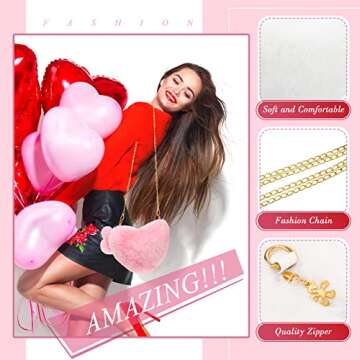 Saintrygo 2 Pcs Valentines Day Furry Purse Heart Shaped Purse Women Soft Fluffy Faux Fur Handbag Gift for Christmas(White, Pink)