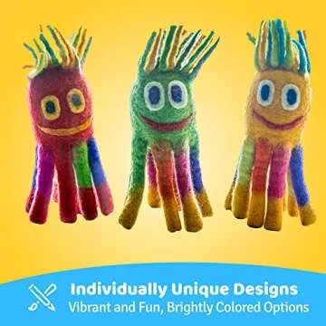 Le Sharma Eco- Octopus – Handmade 100% Natural Boiled Wool Pet Toys – Eco- Friendly Dog Toys - Organic Dog Toys- Design in USA - Small Size: 9 Inches - Yellow Color