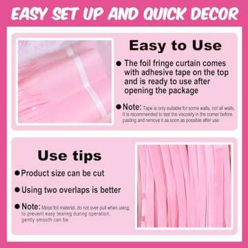 6 Pack Macaron Pink Foil Fringe Curtains Backdrop, 3.28 x 6.6 Ft Metallic Streamers Tinsel Curtains Background for Photo Booth, Birthday, Halloween, Christmas, New Year Party Decorations