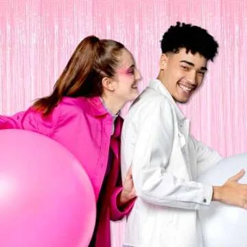 6 Pack Macaron Pink Foil Fringe Curtains Backdrop, 3.28 x 6.6 Ft Metallic Streamers Tinsel Curtains Background for Photo Booth, Birthday, Halloween, Christmas, New Year Party Decorations