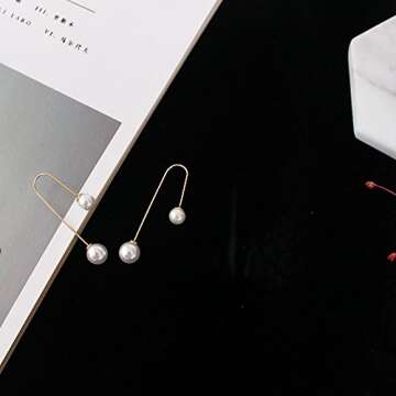 Elegant 18K Gold Plated Pearl Dangle Earrings for Women