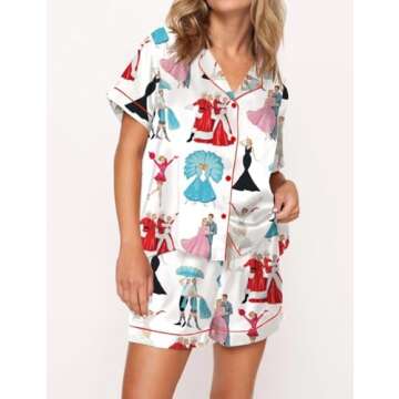 Juakoso Women Christmas Pajamas Short Sets Trendy Print Button Down Lounge Sets Slik Satin 2 Piece S...