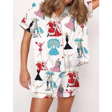 Juakoso Women Christmas Pajamas Short Sets Trendy Print Button Down Lounge Sets Slik Satin 2 Piece Sets Y2k Sleepwear Pjs