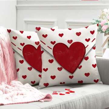 DFXSZ Valentine's Day Pillow Covers 18x18 Inch Set of 2 Big Red Hearts Small Red Hearts Decor Throw Pillow Covers Valentine's Day Cushion Case Decoration for Sofa Couch 53C