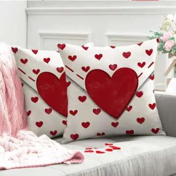 DFXSZ Valentine's Day Pillow Covers 18x18 Inch Set of 2 Big Red Hearts Small Red Hearts Decor Throw Pillow Covers Valentine's Day Cushion Case Decoration for Sofa Couch 53C