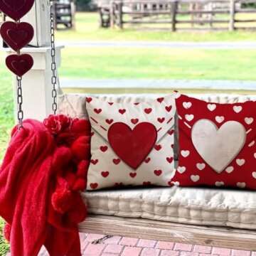 DFXSZ Valentine's Day Pillow Covers 18x18 Inch Set of 2 Big Red Hearts Small Red Hearts Decor Throw Pillow Covers Valentine's Day Cushion Case Decoration for Sofa Couch 53C