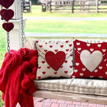 DFXSZ Valentine's Day Pillow Covers 18x18 Inch Set of 2 Big Red Hearts Small Red Hearts Decor Throw Pillow Covers Valentine's Day Cushion Case Decoration for Sofa Couch 53C