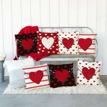 DFXSZ Valentine's Day Pillow Covers 18x18 Inch Set of 2 Big Red Hearts Small Red Hearts Decor Throw Pillow Covers Valentine's Day Cushion Case Decoration for Sofa Couch 53C