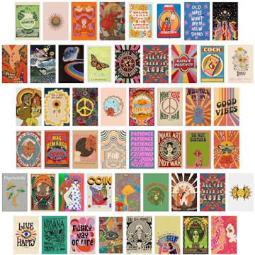 Waschbär 54PCS Hippie Room Decor, Vintage Wall Collage Kit, Wall Aesthetic, Retro Room Decor, Vinta...