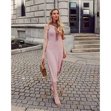 The Drop Women's Gabriela Halter Neck A-Line Side Slit Maxi Dress, Ice Pink, S