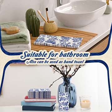 Hotop 200 Pcs Blue Floral Napkins Blue White Disposable Dinner Napkins Decorative Paper Guest Towels...