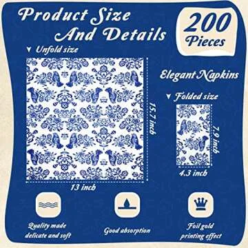 Hotop 200 Pcs Blue Floral Napkins Blue White Disposable Dinner Napkins Decorative Paper Guest Towels Floral Guest Hand Towels for Wedding Holiday Birthday Party Bridal Tableware Party Supplies