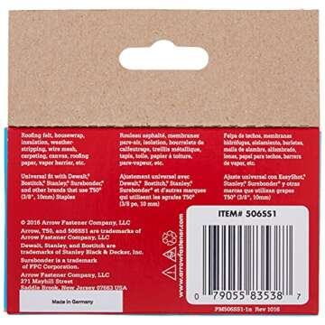 Arrow Fastener 506SS1 Heavy Duty T50 Stainless Steel Staples for Upholstery, Construction, Furniture, Crafts, 3/8-Inch Leg 3/8-Inch Crown Size,Length, 1000 Count (Pack of 1)