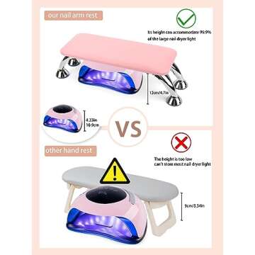 Big Arm Rest for Nails Cushion, Microfiber Leather Hand Rest for Nails Tech, Hand Rest Pillow for Nails Toenails, Detachable Nail Art Accessories Tool for Nails Tech (Pink)