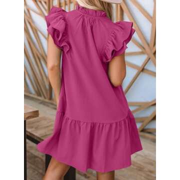 Dokotoo Casual Dresses for Women 2025 Trendy Summer V-Neck Drawstring Ruffle Caps Sleeve Solid Color...