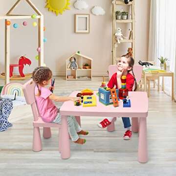HONEY JOY Kids Table and Chair Set, Plastic Children Activity Table and 2 Chairs for Art Craft, Easy...