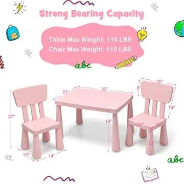 HONEY JOY Kids Table and Chair Set, Plastic Children Activity Table and 2 Chairs for Art Craft, Easy-Clean Tabletop, 3-Piece Toddler Furniture Set for Daycare Playroom, Gift for Boys Girls(Pink)
