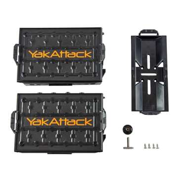 YakAttack TracPak Combo Kit, Set of Two Stacking Fishing Gear Storage Boxes with Track Mount Base, B...