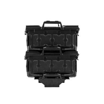 YakAttack TracPak Combo Kit, Set of Two Stacking Fishing Gear Storage Boxes with Track Mount Base, Black (SSO-1002) | Kayak Fishing Accessories