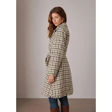 GRACE KARIN Women's Notch Lapel Double Breasted Blend Mid Long Pea Trench Coat Brown L