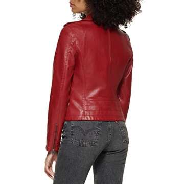 Levi's Women's The Classic Faux Leather Moto Jacket (Regular & Plus Size), Deep Cherry Red, Medium