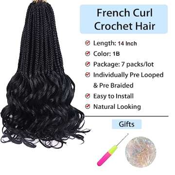 Curly Crochet Hair for Women Goddess Box Braids Crochet Hair Pre Looped French Curl Braiding Hair Crochet Braids 14 Inch 7 Packs French Curls Braids Layered Knotless Braids Hair Extensions(1B)