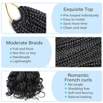 Curly Crochet Hair for Women Goddess Box Braids Crochet Hair Pre Looped French Curl Braiding Hair Crochet Braids 14 Inch 7 Packs French Curls Braids Layered Knotless Braids Hair Extensions(1B)