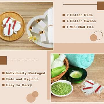 Tondiamo 100 Pieces Hotel Vanity Kit Individually Wrapped Hotel Amenities Disposable Travel Size Hospitality Supplies, Each Includes 2 Cotton Pads 4 Cotton Swabs Nail File for Motels Makeup Toiletry